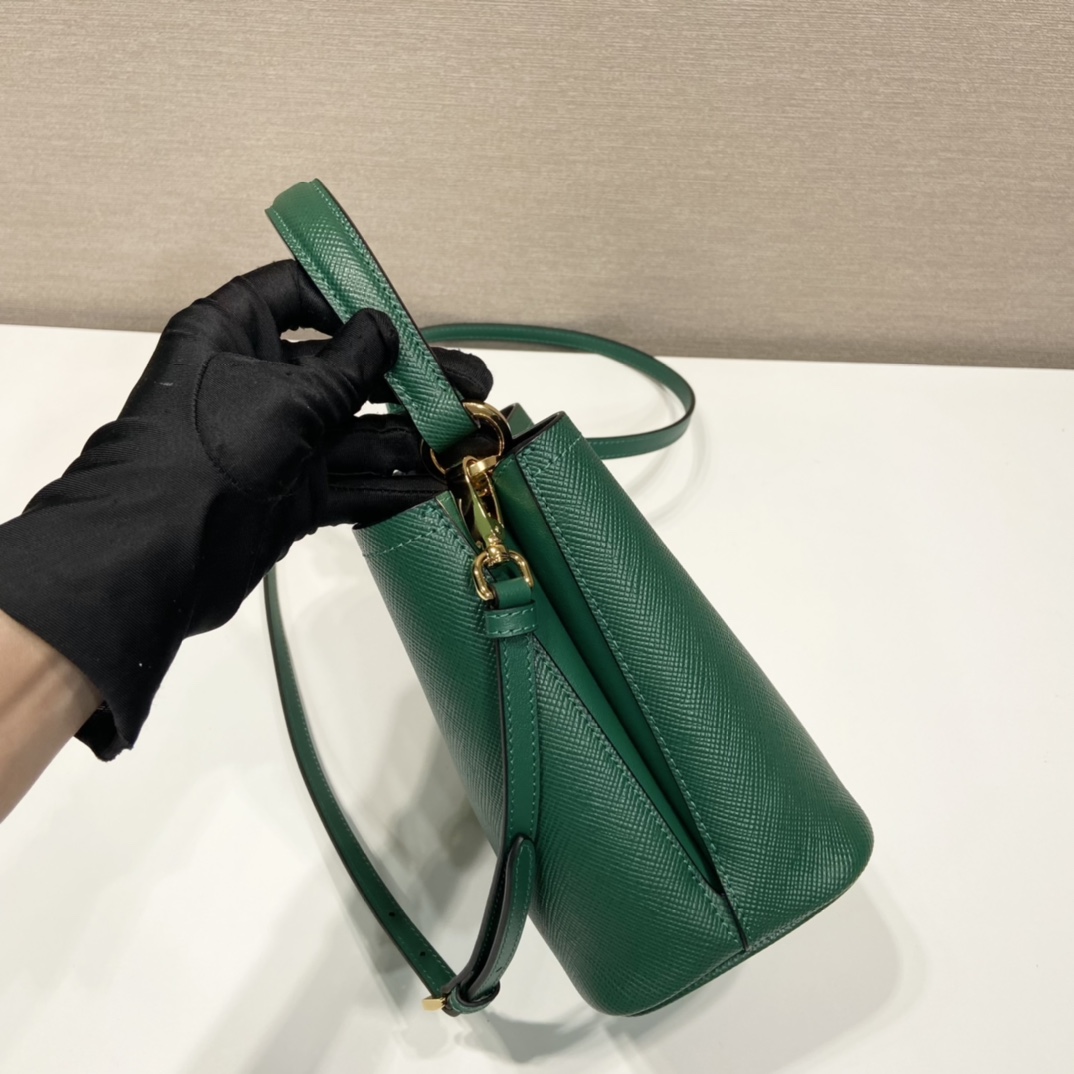 Prada Small Saffiano Leather Panier Bag Mango Green/Black 1BA217